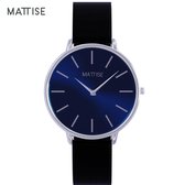 MATTISE Unisex Zilver Horloge met Zwart Horlogebandje van Gewoven Staal — Ol' Blue 38 mm Quartz Heren Horloge Dames — Horloge voor Mannen Horloge voor Vrouwen — Horloges Horologe U