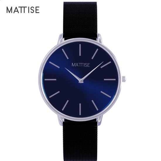MATTISE Unisex Zilver Horloge met Zwart Horlogebandje van Gewoven Staal — Ol' Blue 38 mm Quartz Heren Horloge Dames — Horloge voor Mannen Horloge voor Vrouwen — Horloges Horologe Uurwerk Mannen Uurwerk Vrouwen Uurwerken