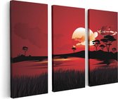 Artaza Canvas Schilderij Drieluik Rode Zonsondergang In De Savanne - Abstract - 120x80 - Foto Op Canvas - Canvas Print