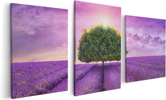 Artaza Canvas Schilderij Drieluik Groene Boom In De Lavendel Bloemen - 120x60 - Foto Op Canvas - Canvas Print