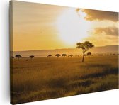 Artaza Canvas Schilderij Zonsondergang In De Savanne - 120x80 - Groot - Foto Op Canvas - Wanddecoratie Woonkamer