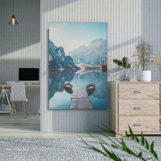 Artaza - Peinture sur toile - Deux bateaux sur le lac dans les Montagnes - 60 x 90 - Photo sur toile - Impression sur toile