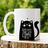 Cat and coffee - Customized mokken en bekers - mokken met tekst - mokken - bekers - cadeautje - cadeau voor vrouw - cadeau vor man - keramiek servies - cadeautje voor haar - cadeautje voor he