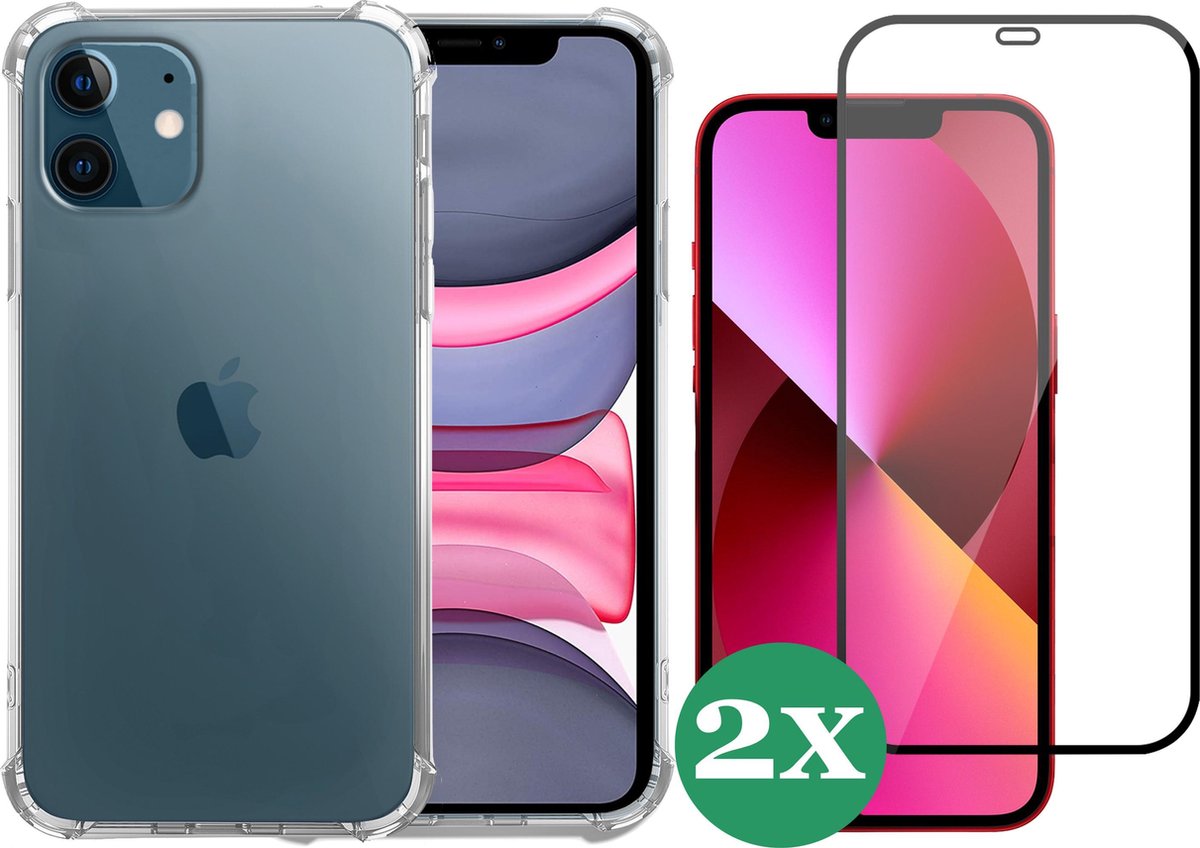 Hoesje geschikt voor iPhone 13 siliconen transparant case - 2x Screen Protector Glas