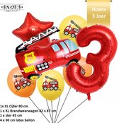 Verjaardag Jongen Brandweerwagen Ballonnen Set * Cijfer 3 * Nummer 3 * Hoera 3 jaar * Snoes * Verjaardag * Kinderfeest * Versiering brandweer rood brandweerwagen * Verjaardag jonge