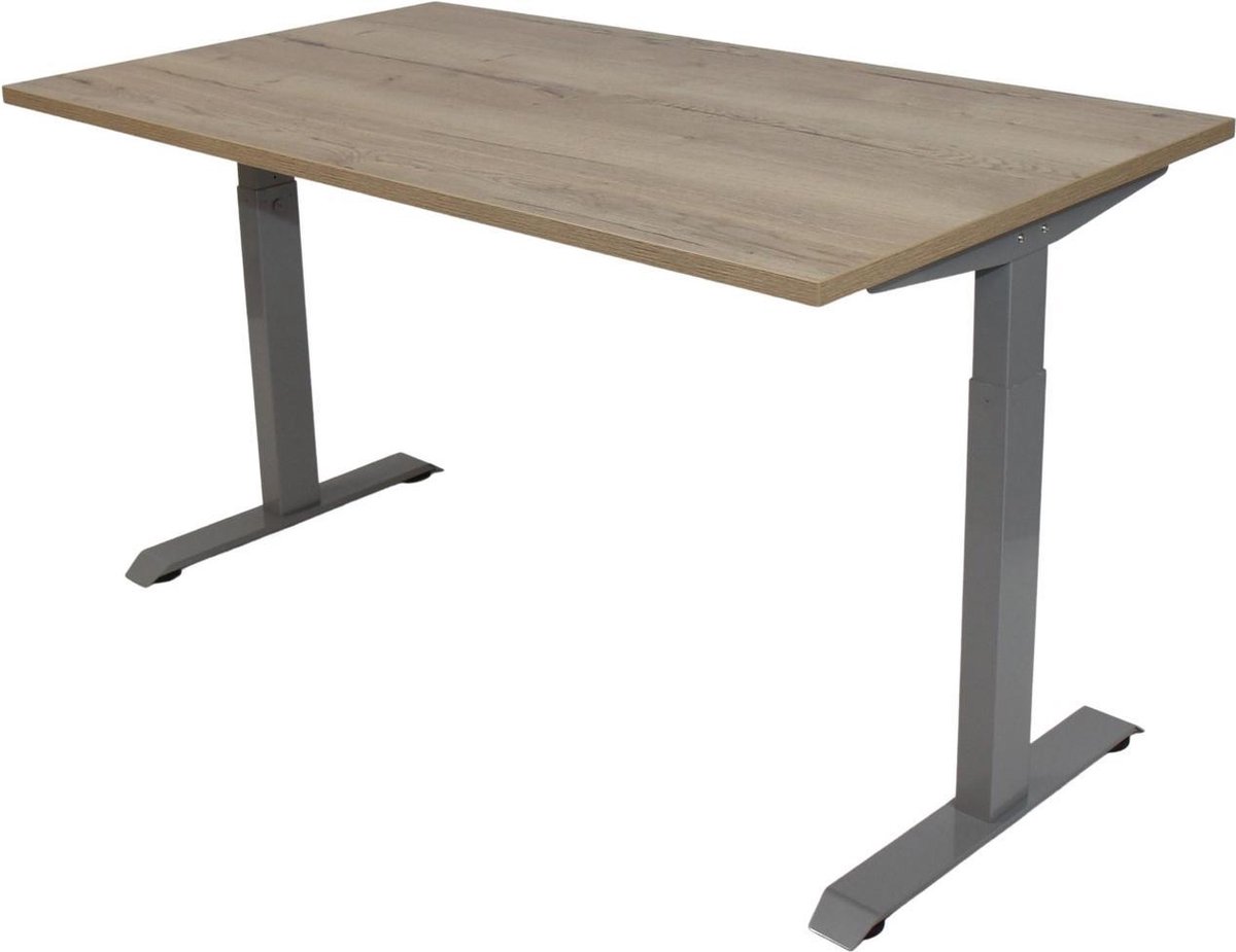 OrangeLabel Desk grijs met blad Natuur Eik. Maat 120x80 Hoogte instelbaar van 62-84cm