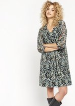 LOLALIZA Jurk met driekwartsmouw en bloemen print - Zwart - Maat 46