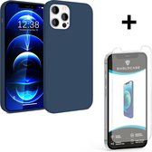 ShieldCase Silicone case geschikt voor Apple iPhone 12 / 12 Pro - 6.1 inch - blauw + glazen Screen Protector
