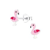 Joy|S - Zilveren baby Flamingo oorbellen - roze vogel - 6 x 9 mm