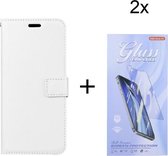 Bookcase Geschikt voor: Motorola Moto G60s - Wit - portemonnee hoesje met 2 stuk Glas Screen protector
