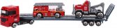 vrachtauto met oplegger met 2 wagens grijs/rood 24 cm