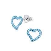 Joy|S - Zilveren hart oorbellen - 11 x 10 mm - blauw kristal