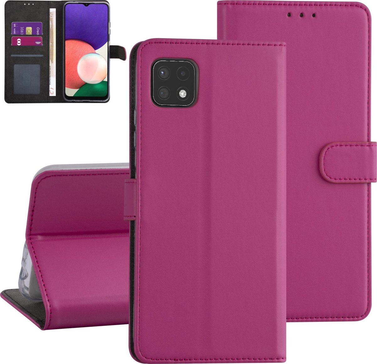 Felroze hoesje voor de Samsung Galaxy A22 - Booktype - Pasjeshouder - Magneetsluiting - 5G