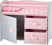 Teamson Kids Kinderbedje en Opbergkast Voor Babypoppen - Accessoires Voor Poppen - Kinderspeelgoed - Roze/Grijs/Polka Dot