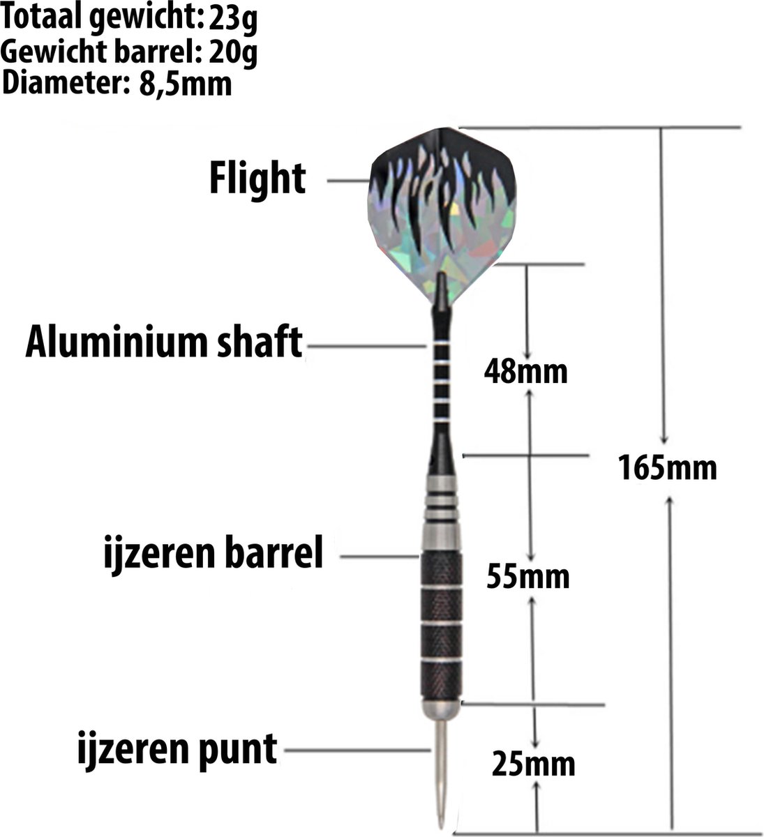 Dartpijlen set 24Delige set met 6 pijlen Steel tip Darten Darts 23 Gram