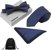 Sorprese stropdas inclusief vlinderdas en pochet - Royal Line - Donkerblauw - strik - stropdas heren
