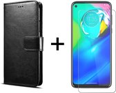 Motorola G8 Power hoesje bookcase met pasjeshouder zwart wallet portemonnee book case cover - 1x Motorola G8 Power screenprotector