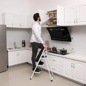 trapladder, ladder met 3 treden, opklapbare opstap, opklapbare veiligheidspal, gemakkelijk op te bergen, draagvermogen tot 150 kg, getest door TÜV Rheinland volgens EN14183 HMGSL03WT