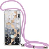 Casetastic Samsung Galaxy A21s (2020) Hoesje met koord - Lanyard Case - Soft Blue Gradient Cubes Print