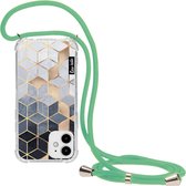 Casetastic Apple iPhone 12 Mini Hoesje met koord - Lanyard Case - Soft Blue Gradient Cubes Print