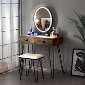 Luxe Houten Kaptafel met LED Verlichting - Make Up Tafel met Spiegel - Milieuvriendelijk MDF Materiaal - Comfortabel Krukje - 80 x 40 x 136 cm, Zwart