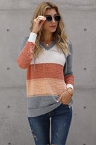 Gebreide Hoodie Dames - Colorblock Grijs - Maat XXL/2XL