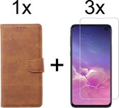 Samsung S10 Lite Hoesje - Samsung Galaxy S10 Lite hoesje bookcase bruin wallet case portemonnee hoes cover hoesjes - 3x Samsung S10 Lite screenprotector