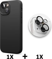 iPhone 13 Mini Hoesje Zwart & Camera Lens Glazen Screenprotector - Siliconen Back Cover