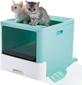 Premic® Afgesloten Kattenbak - Uitneembare lade - Met Schep - Hygiënisch - Blauw L
