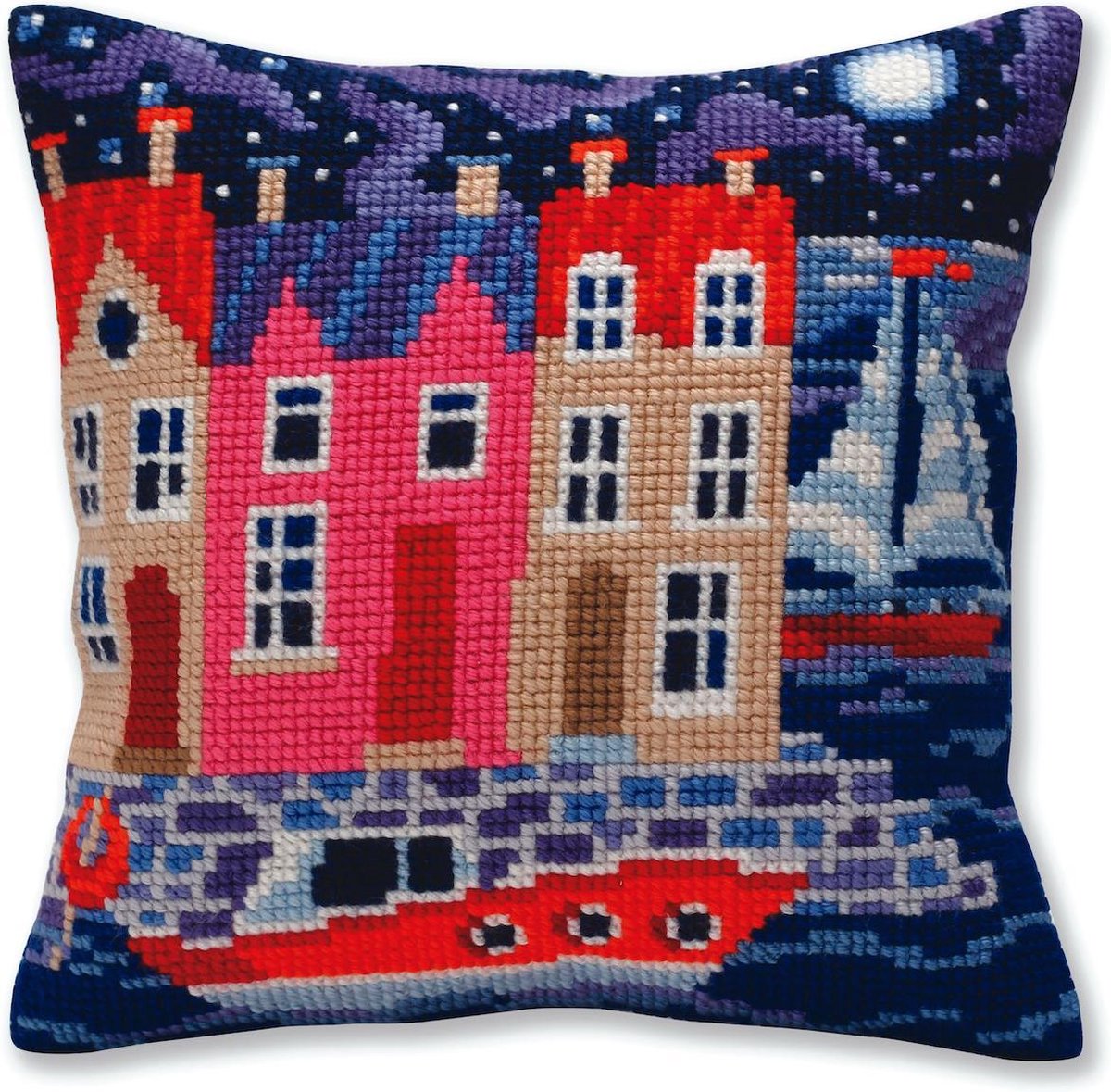 Kussen borduurpakket Night harbor - Collection d'Art