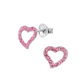 Joy|S - Zilveren hart oorbellen - 11 x 10 mm - roze kristal