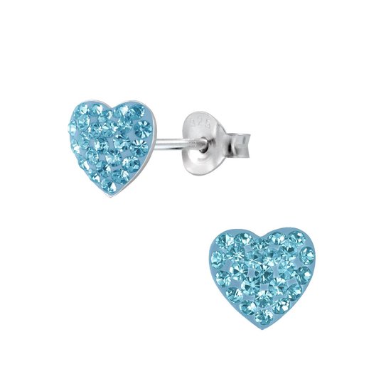 Joy|S - Zilveren hart oorbellen - 11 x 10 mm - kristal blauw - Valentijn