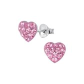 Joy|S - Zilveren hartje oorbellen - 7 mm - kristal roze