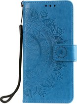 Shop4 - Samsung Galaxy S21 FE Hoesje - Wallet Case met Pasjeshouder Mandala Patroon Blauw