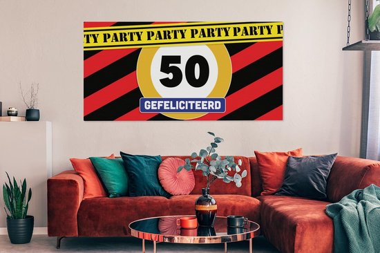 Tableau sur toile 160x80 cm - Décoration murale Anniversaire - Décoration 50 ans - Panneau de signalisation - Décoration murale salon - Décoration chambre - Accessoires chambre - Peintures