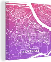 Canvas Schilderij Stadskaart - Spijkenisse - Paars - Roze - 50x50 cm - Wanddecoratie