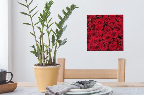 Toile Peinture Roses - Bouquet - Rouge - 20x20 cm - Décoration murale
