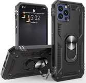 iPhone 13 Pro shockproof armor hoesje zwart - iPhone 13 Pro case met magneet kickstand ring - Defender Case