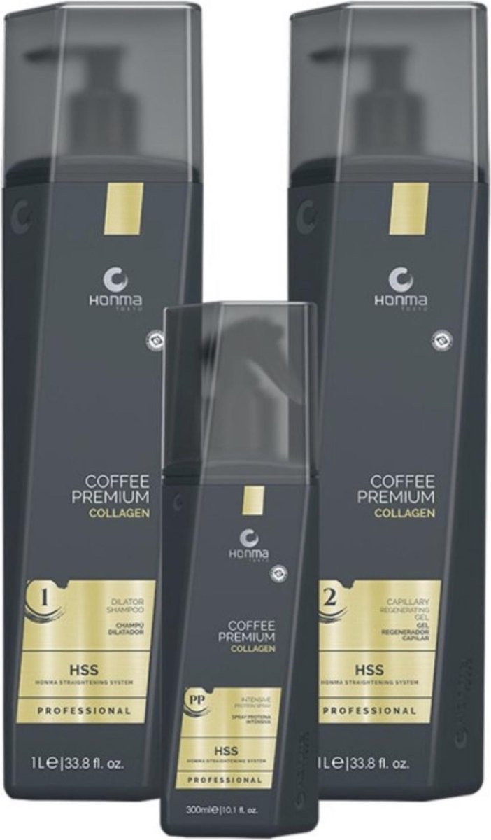 Honma Tokyo Coffee Premium Collagen maxi kit, 2x1000 ml&1x600ml (step 1/2/PP) Keratine Treatment Keratin Behandeling