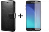 Samsung S6 Hoesje - Samsung Galaxy S6 hoesje bookcase met pasjeshouder zwart wallet portemonnee book case cover - 1x Samsung S6 screenprotector