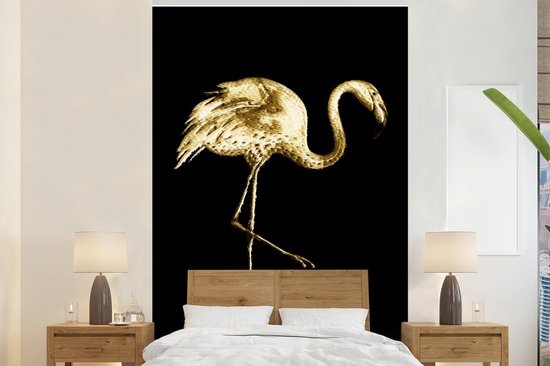Flamant rose doré sur fond noir 145x220 cm