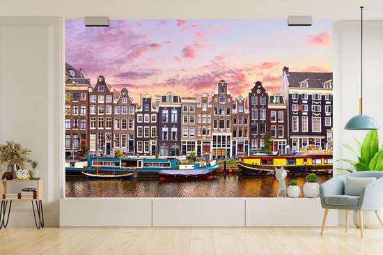 Papier peint - Papiers Papier peint photo Amsterdam - Maisons - Canaux - Largeur 360 cm x hauteur 240 cm