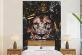 Papier peint - Papier peint photo Lion - Fleurs - Or - Largeur 155 cm x hauteur 240 cm