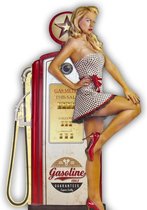 Signs-USA Sexy Pin Up - Gasoline pomp beige rood - retro wandbord 80 x 54,5