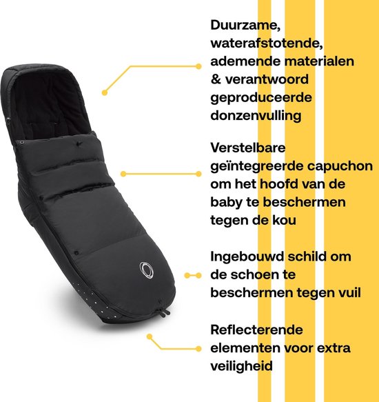 Bugaboo Winter Performance Voetenzak, Must-Have Kinderwagen Accessoire Met Kap, Schoenenschild en Tweeweg Rits in Midnight Black — afbeelding 2