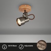 Briloner Leuchten TAHUN LED Spot Vintage 1-lichts metaal-hout anitk-grijs 1xLED GU10 5W 3000K draai- en kantelbaar
