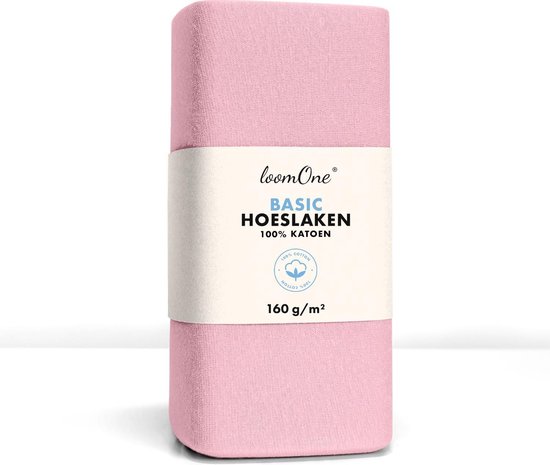 Loom One Hoeslaken – 100% Jersey Katoen – 100x200 cm – tot 23cm matrasdikte– 160 g/m² – Roze