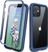 Miracase iPhone 12 hoesje, iPhone 12 pro case, met ingebouwde 9H gehard glas screenprotector, donkerblauw