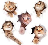 3D Katten Stickers Wand Koelkast Wc Kattenstickers Kitten Stickers Set 5 Stuks