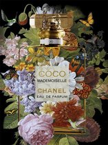 Glasschilderij - Coco Chanel Bloemen - 60 x 80 cm